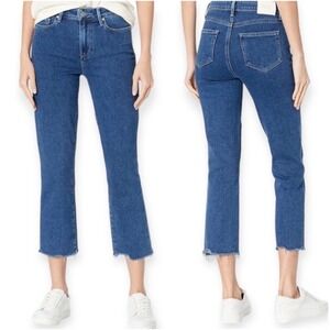 PAIGE Cindy Crop Women Size 25 Blue Imperial Wash Raw Hem Straight Leg Jeans